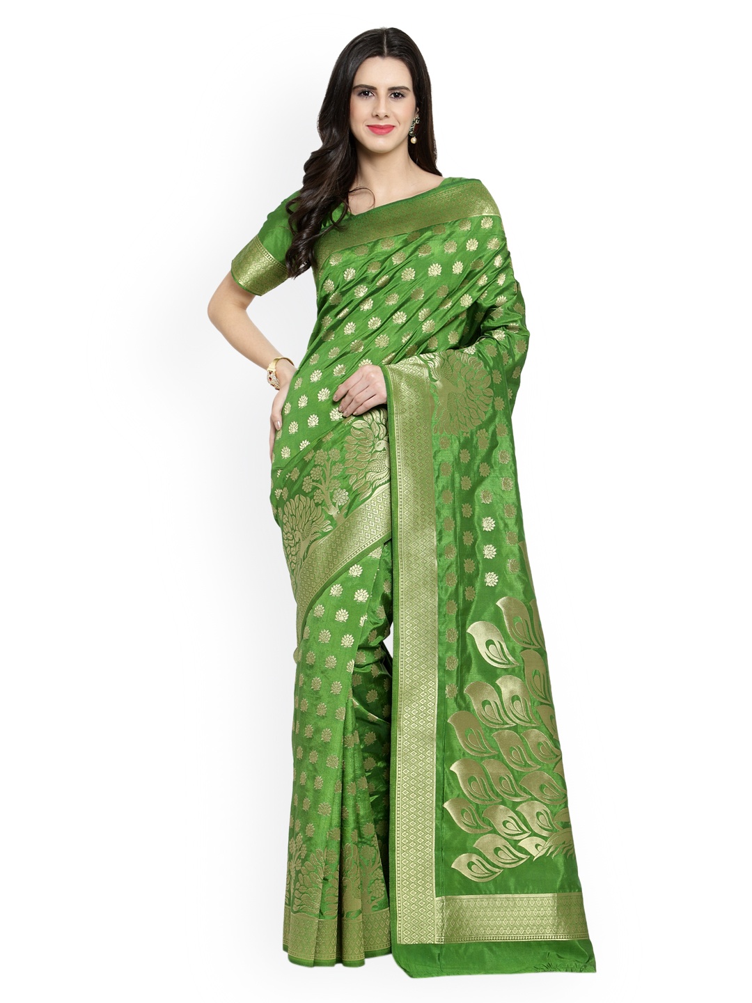 

Shaily Green Pure Silk Woven Design Banarasi Saree