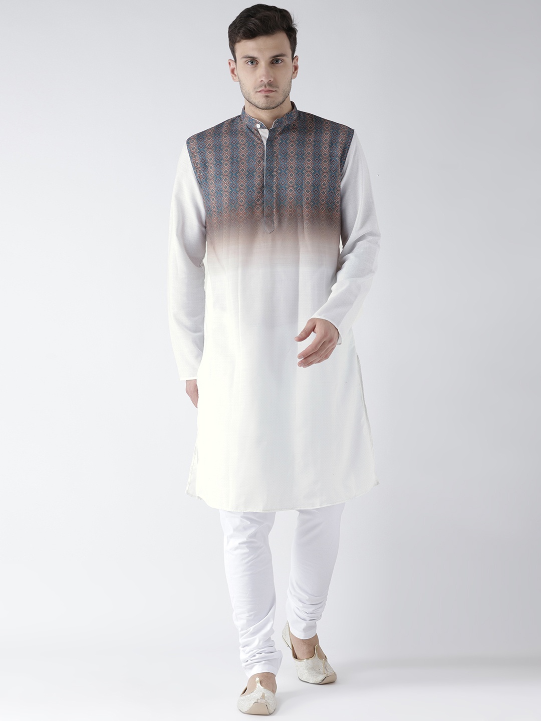 

KISAH Men Teal Blue & White Dyed Kurta with Churidar