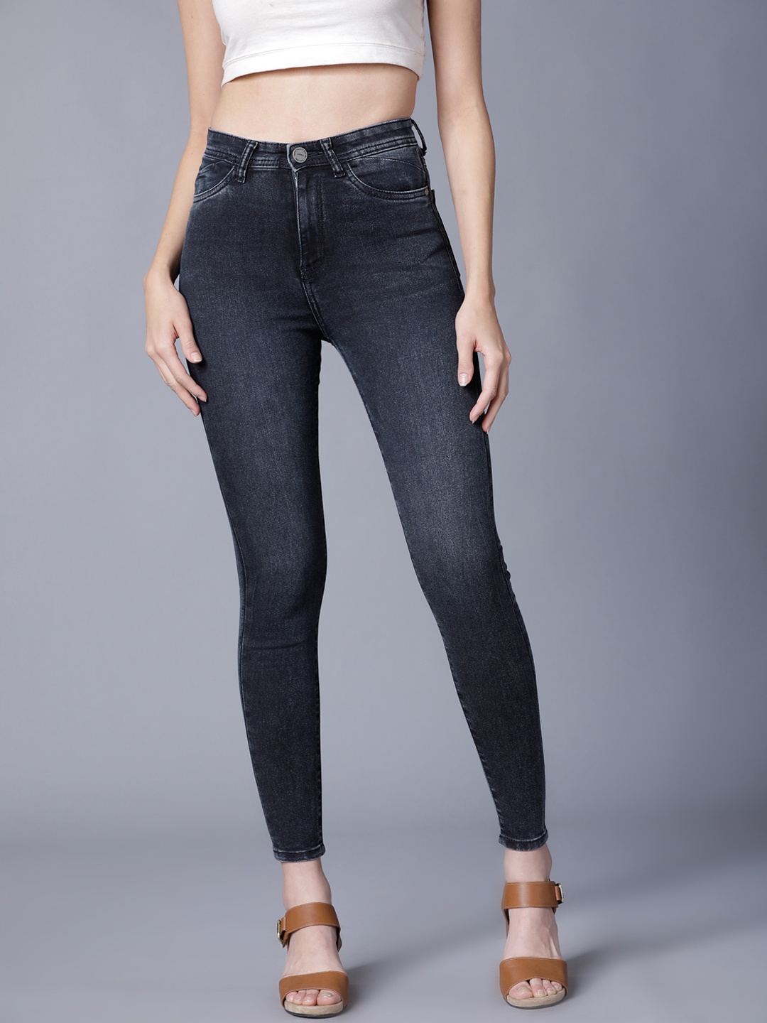 

Tokyo Talkies Women Charcoal Grey Super Skinny Fit Mid-Rise Clean Look Stretchable Jeans