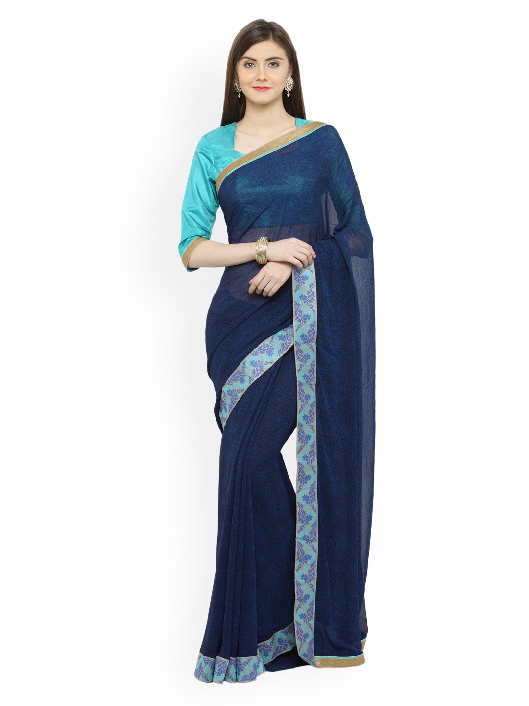 

Shaily Blue Printed Pure Georgette Saree