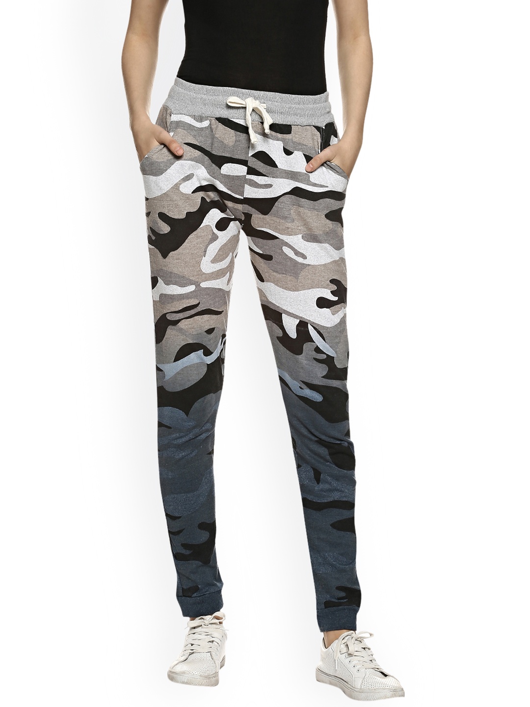 

Campus Sutra Women Beige & Grey Printed Joggers