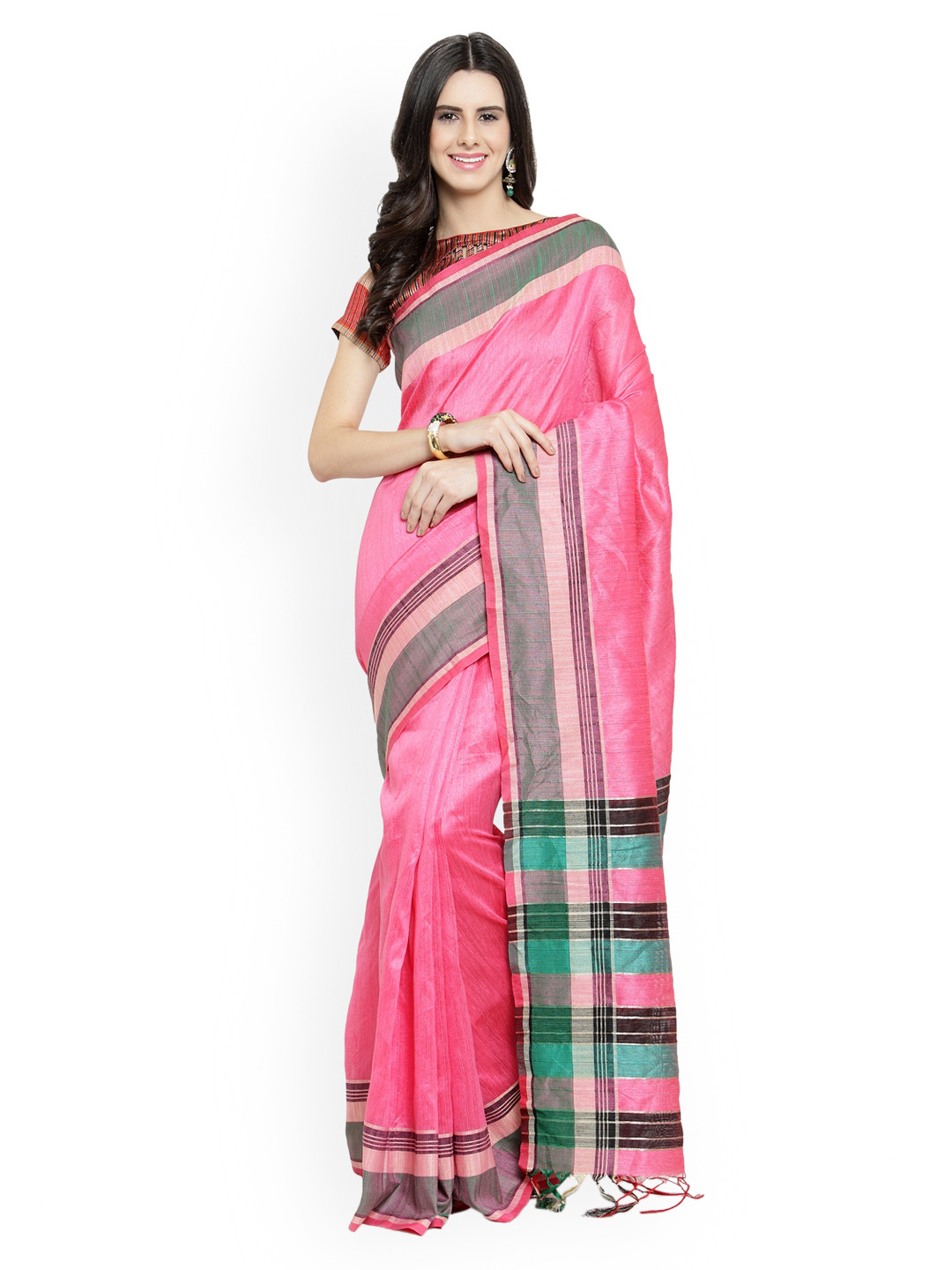 

Shaily Pink Pure Silk Woven Design Kanjeevaram Saree