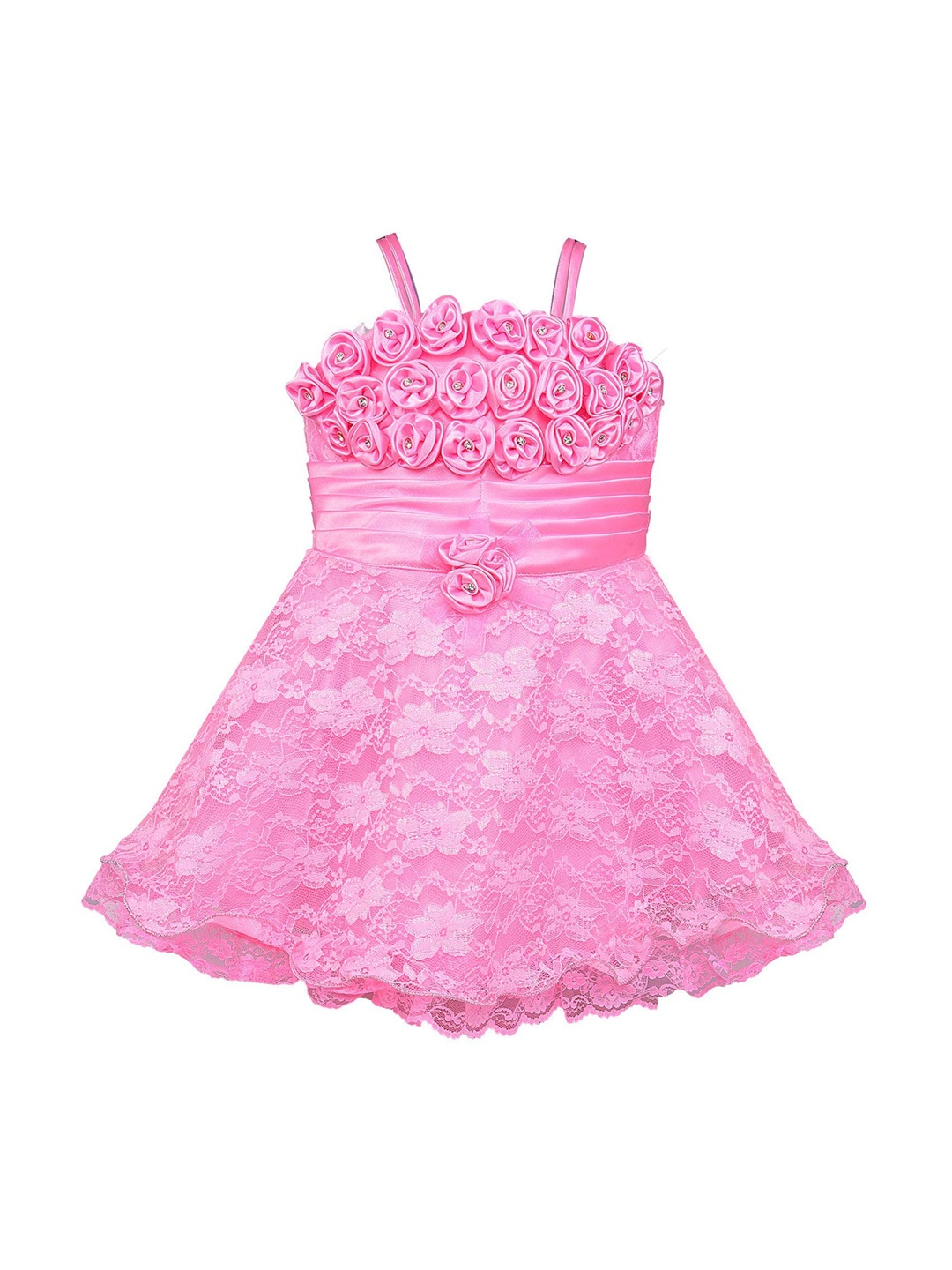 

Wish Karo Girls Pink Self Design Fit and Flare Dress