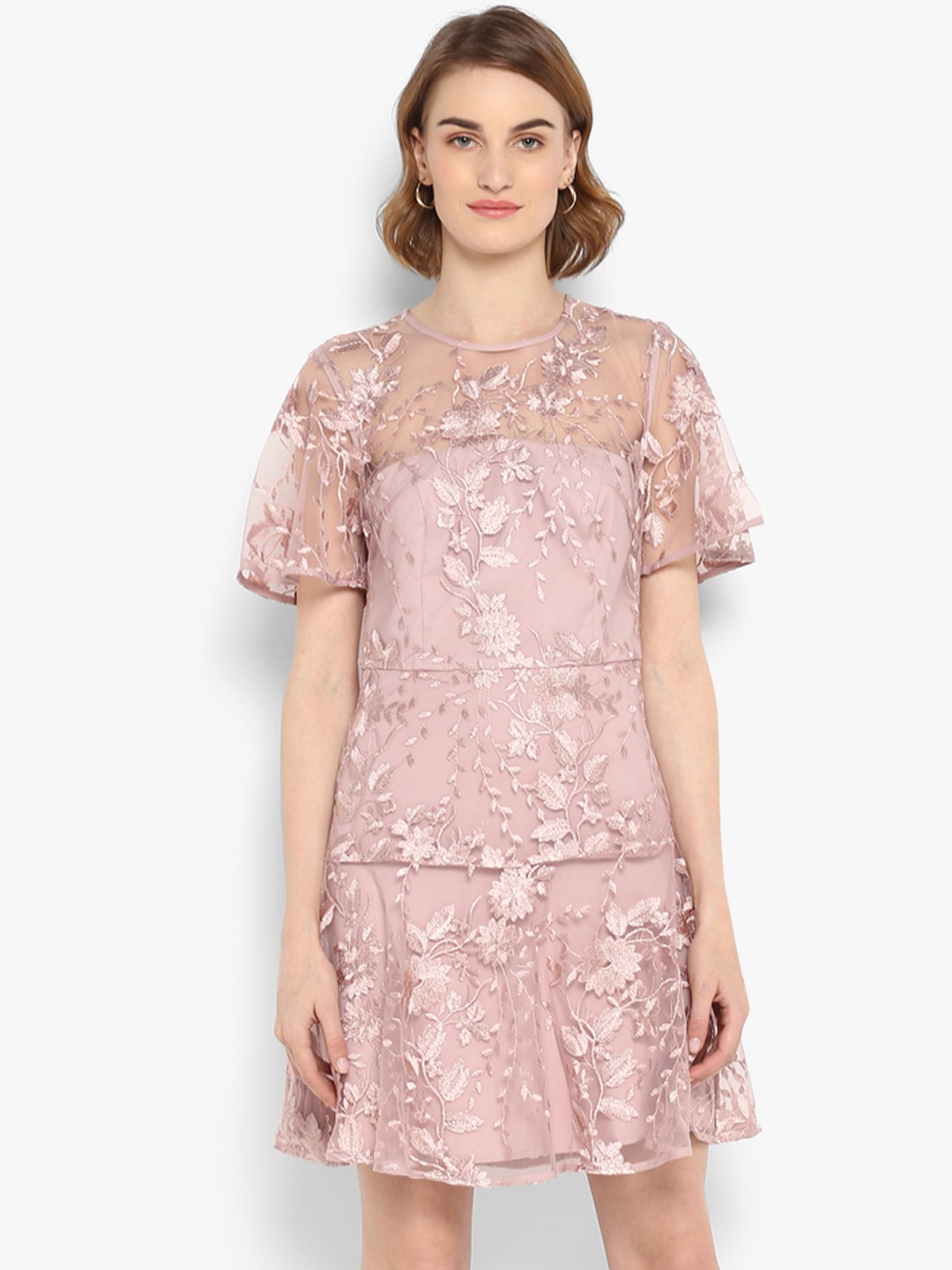 

Forever New Women Pink Self Design Fit and Flare Dress