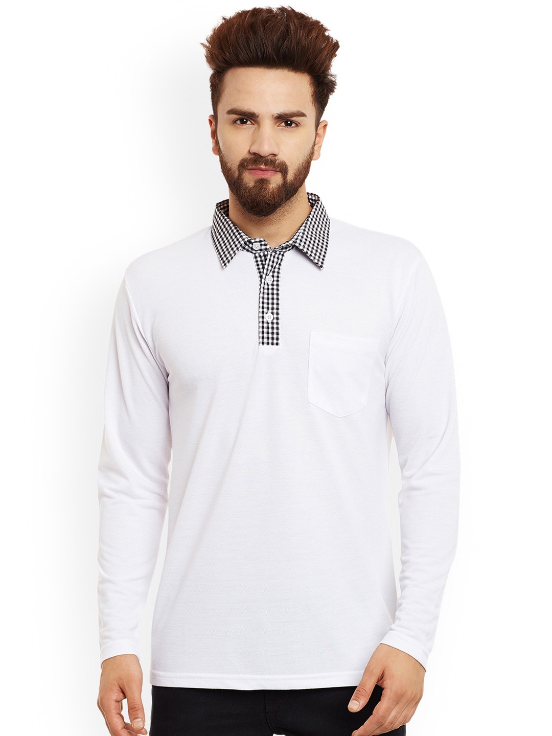 

Hypernation Men White Solid Polo Collar Pure Cotton T-shirt