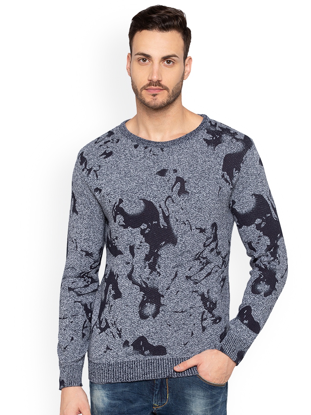 

Status Quo Men Navy Blue & Blue Printed Pullover