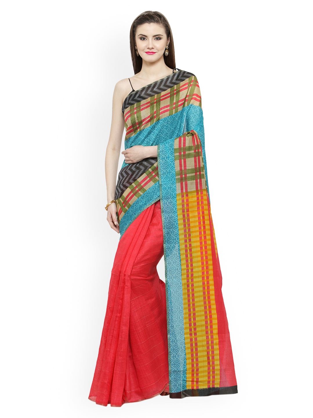 

Shaily Black & Pink Silk Cotton Printed Saree