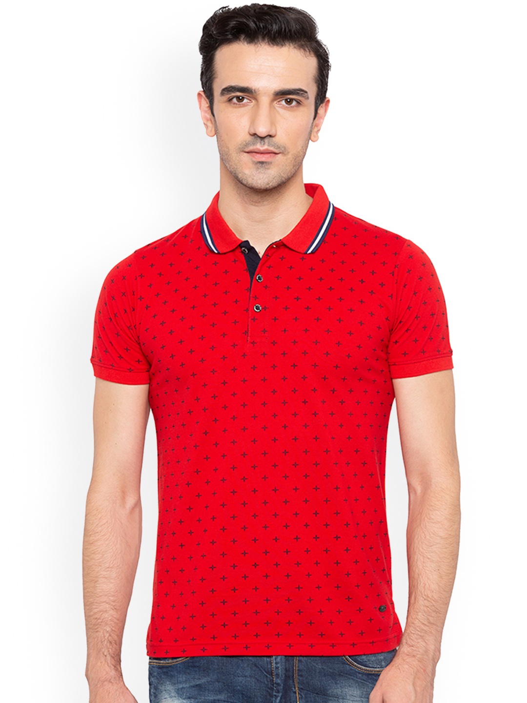 

Status Quo Men Red Printed Polo Collar T-shirt