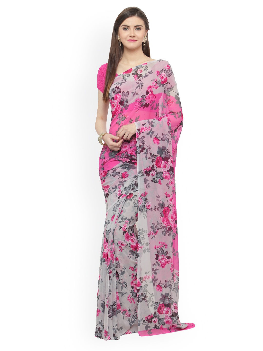 

Shaily Pink Printed Pure Georgette Saree