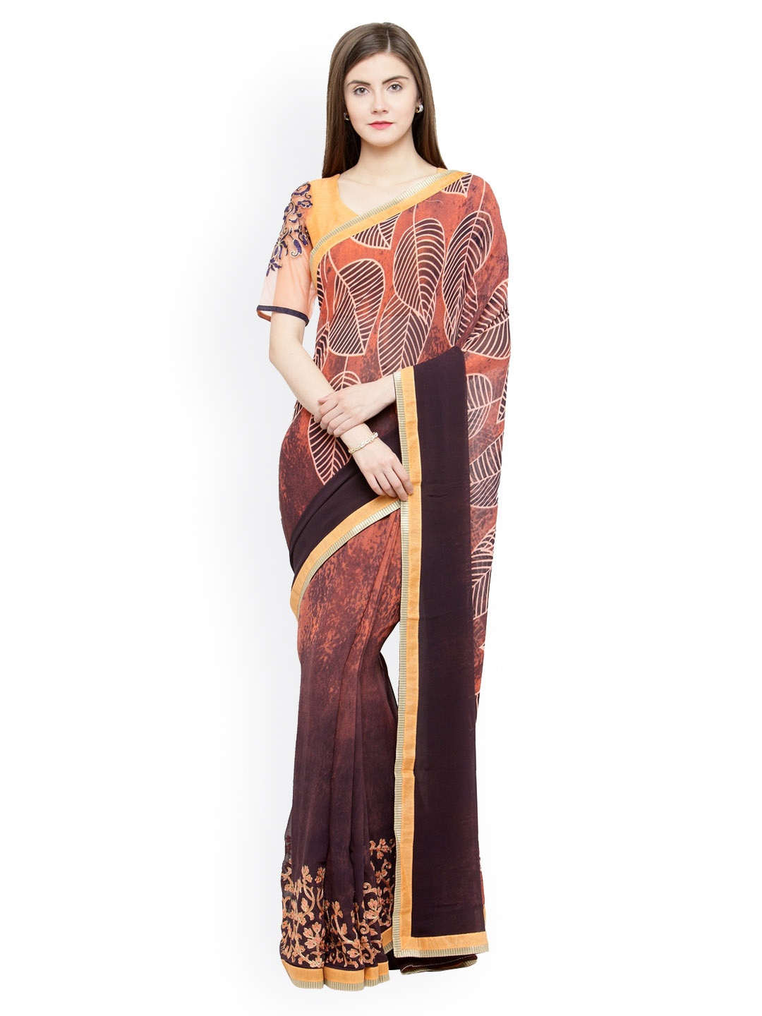 

Shaily Rust & Brown Pure Georgette Printed Saree
