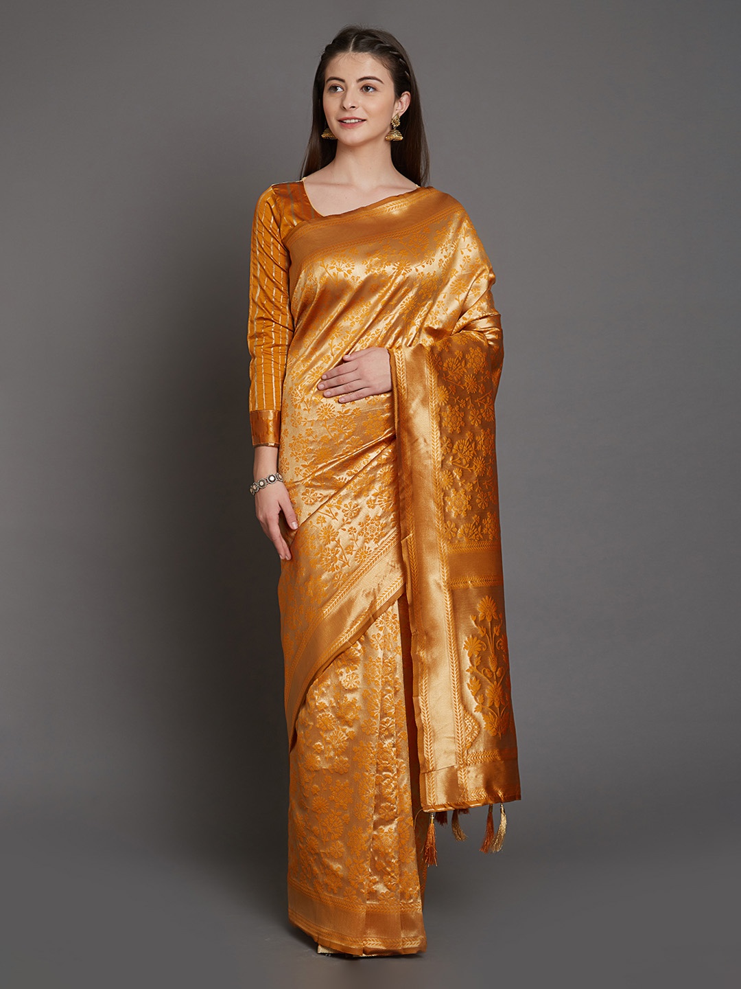 

Mitera Mustard Woven Design Silk Blend Saree