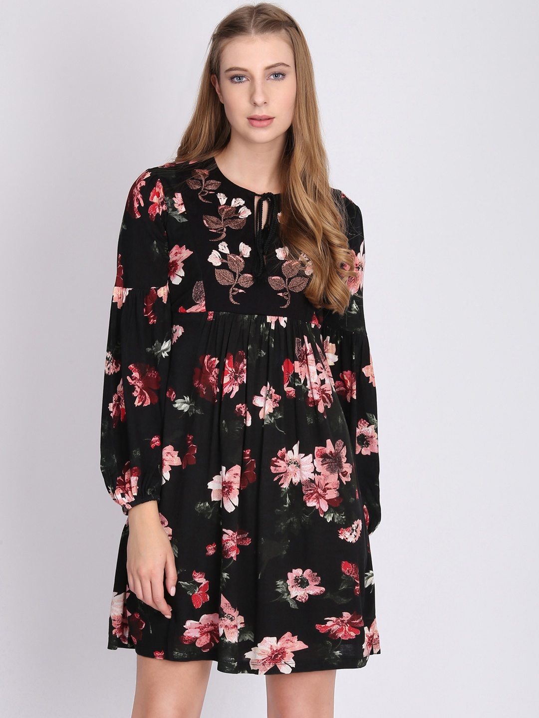 

NIZA Women Black Printed Empire Dress