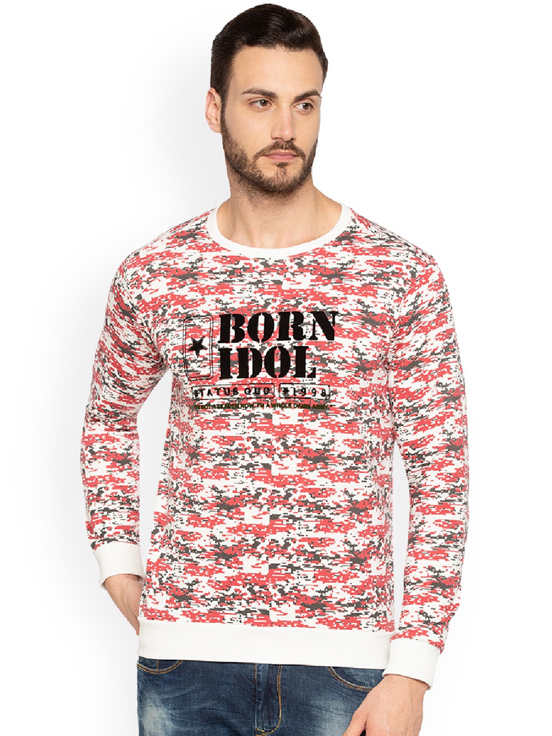 

Status Quo Men White & Red Printed Sweatshirt