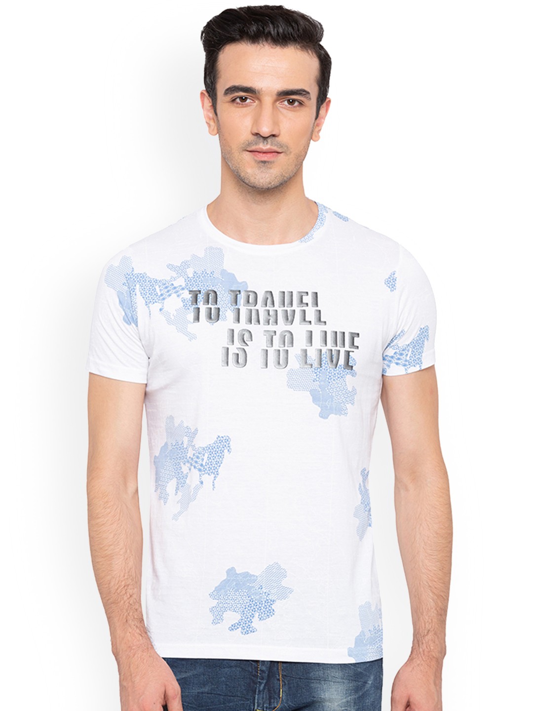 

Status Quo Men White Printed Round Neck Pure Cotton T-shirt