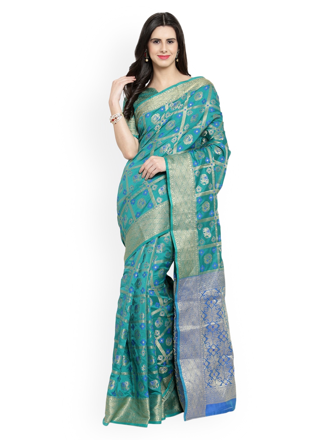 

Shaily Turquoise Blue Pure Silk Woven Design Patola Saree