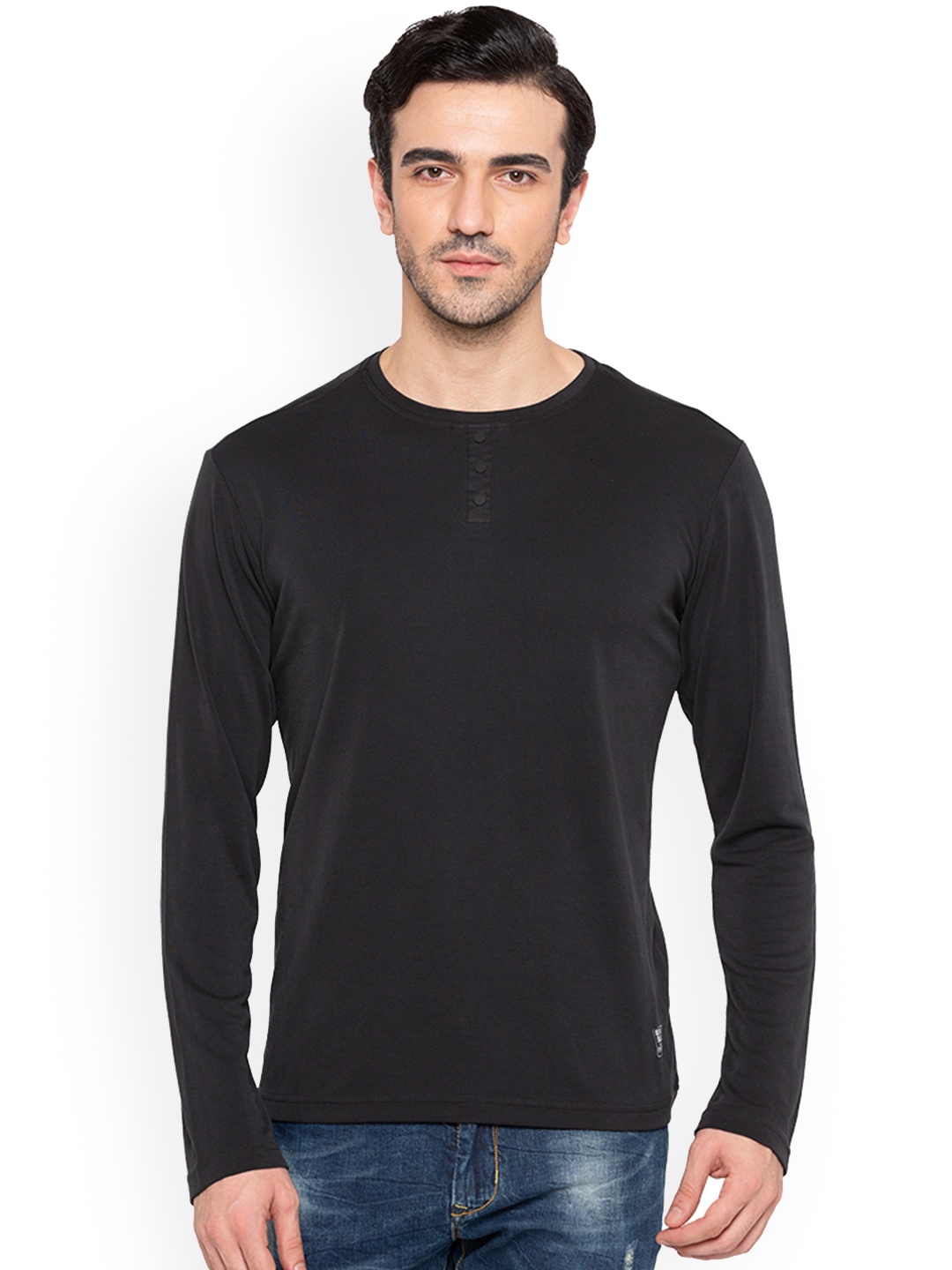 

Status Quo Men Black Solid Round Neck Pure Cotton T-shirt