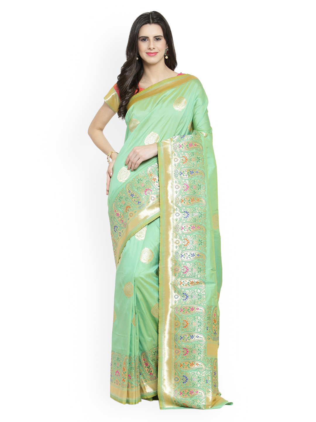 

Shaily Lime Green Pure Silk Woven Design Banarasi Saree