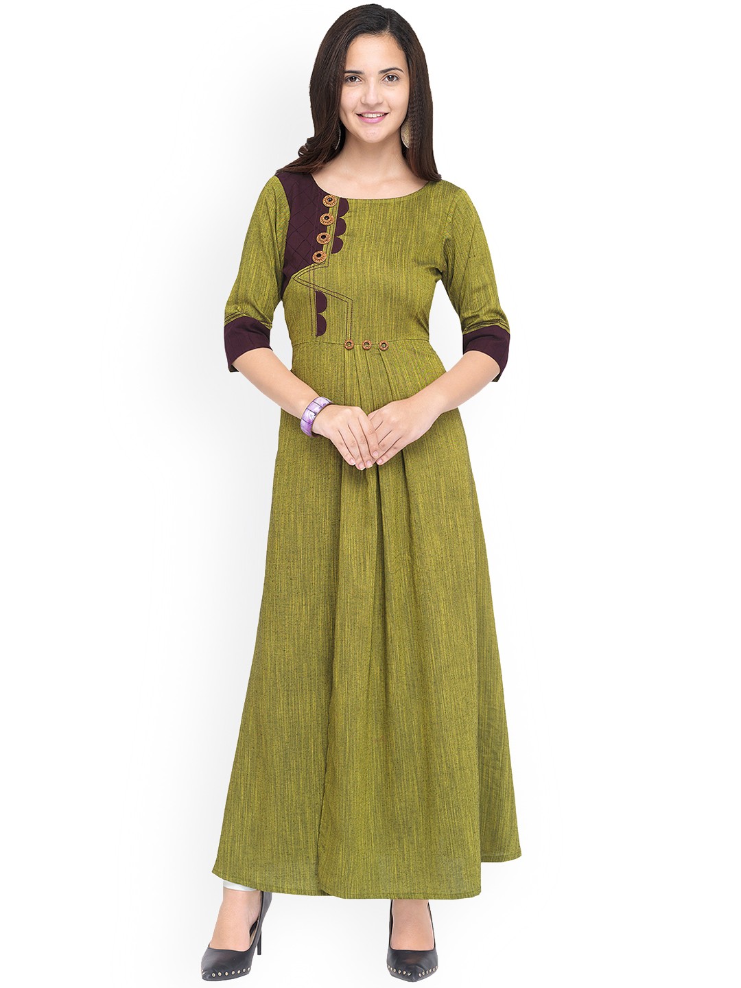 

Kvsfab Women Green & Burgundy Printed A-Line Kurta