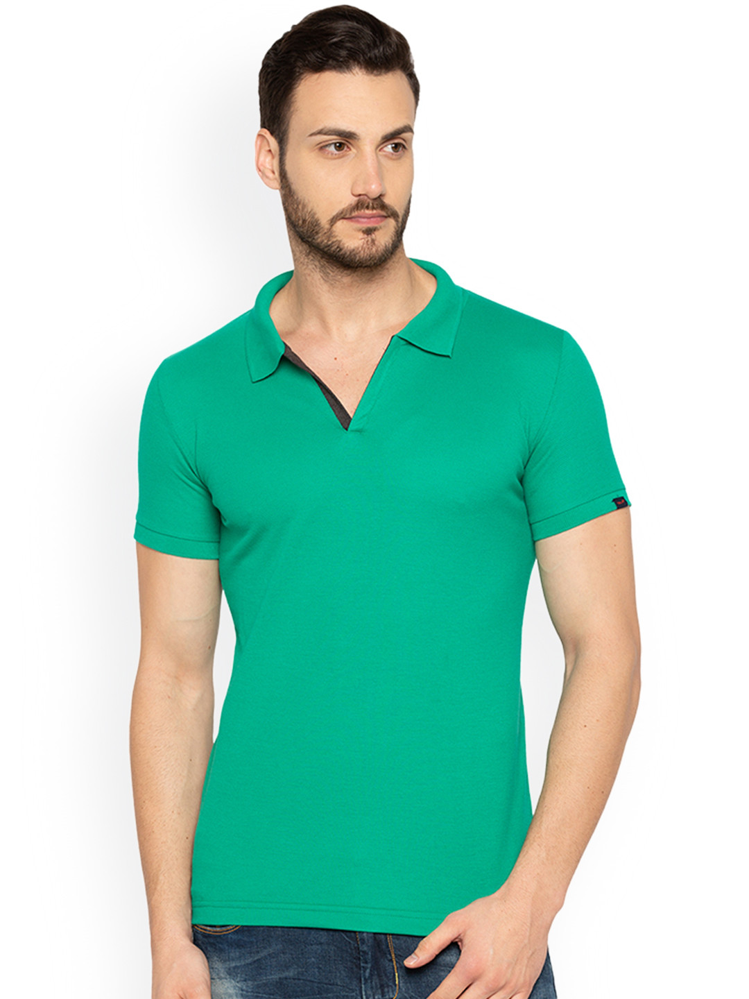 

Status Quo Men Green Solid Slim Fit Polo Collar Pure Cotton T-shirt