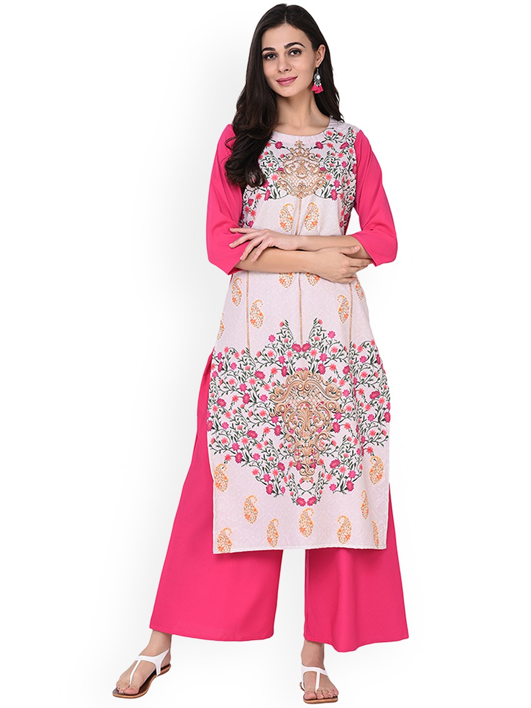 

ZIYAA Women Pink Floral Print Straight Kurta