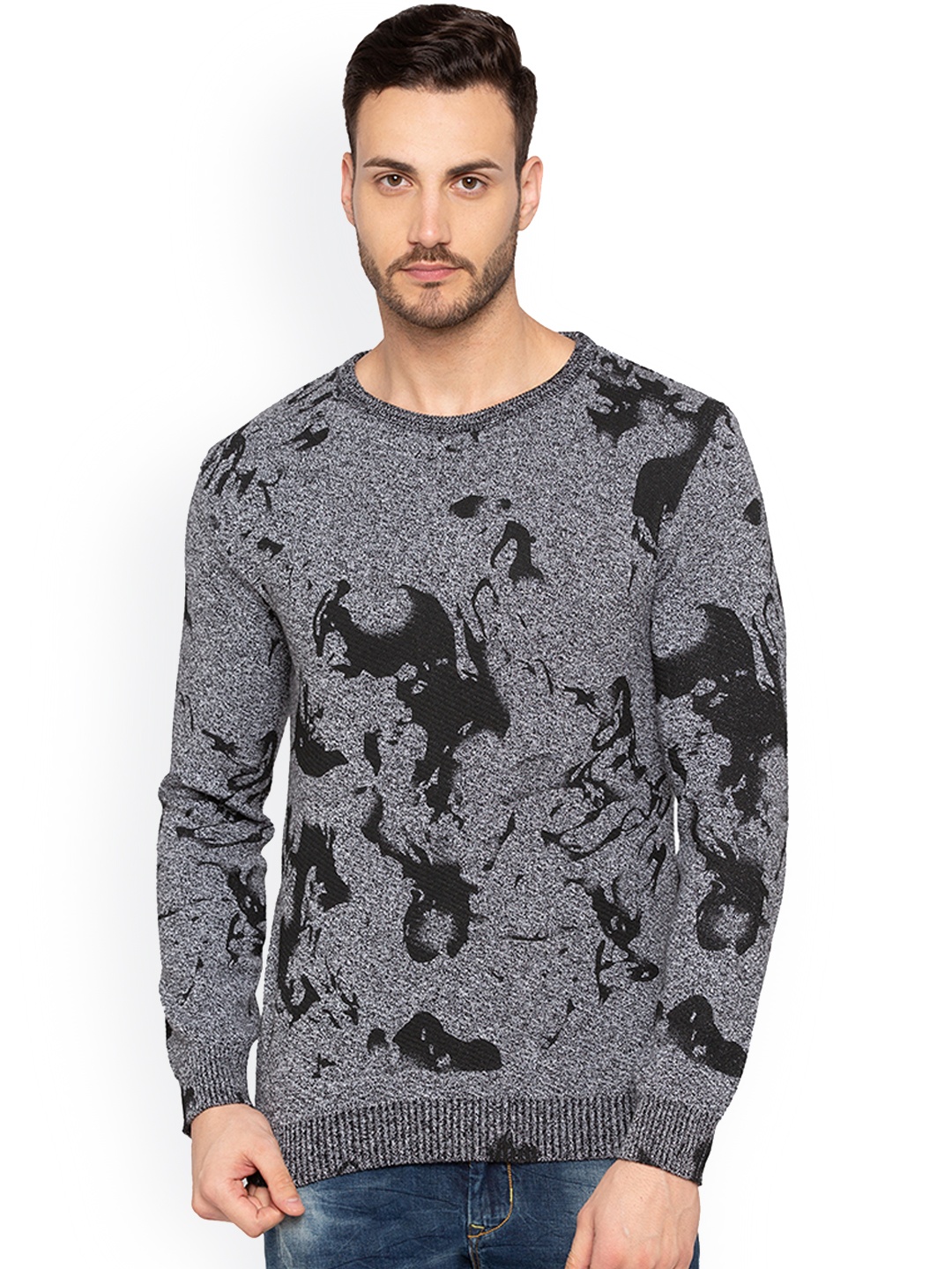 

Status Quo Men Grey & Black Printed Pullover