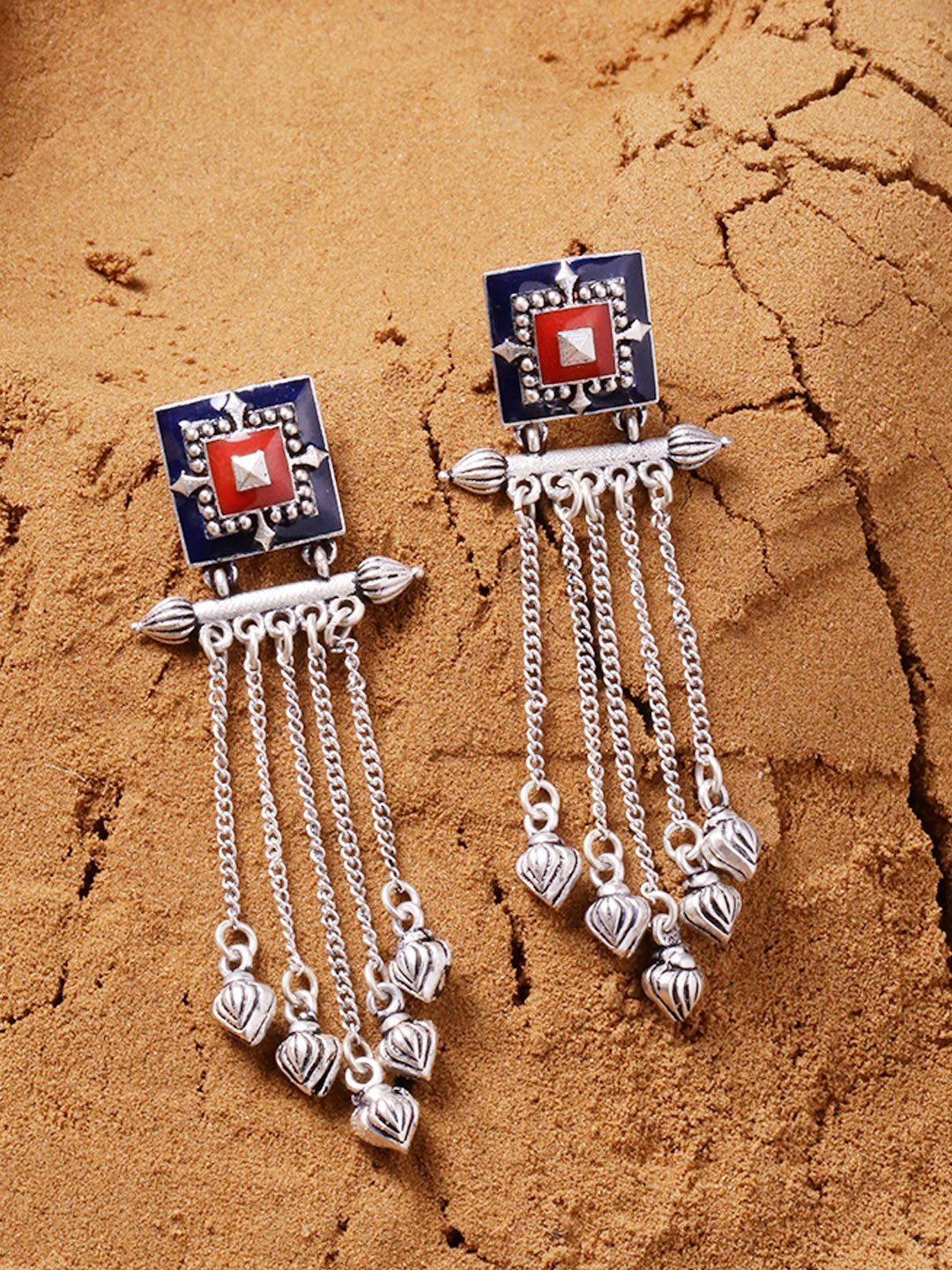 

Voylla Silver-Toned Contemporary Drop Earrings