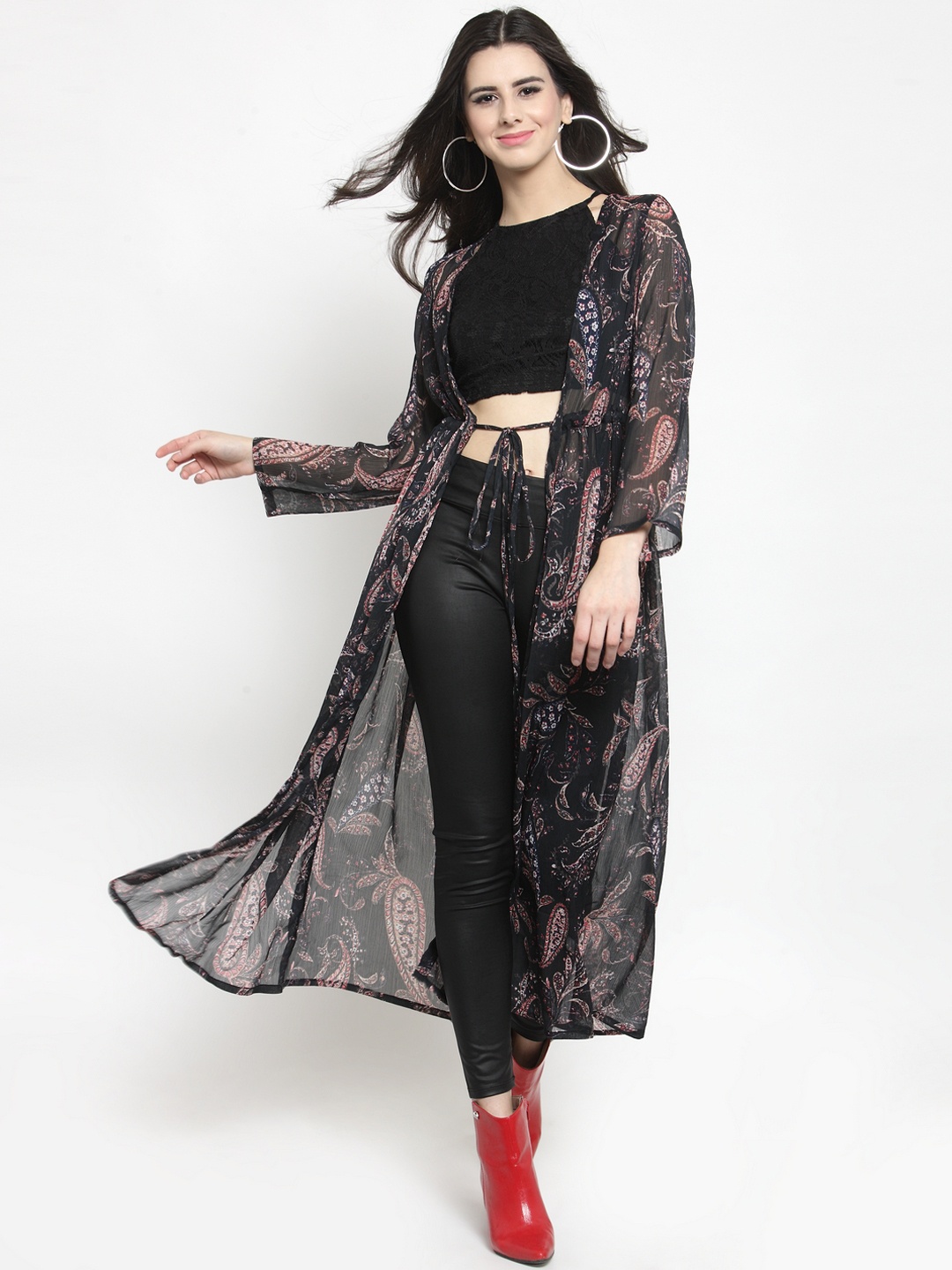 

Sera Black & Beige Printed Tie-Up Shrug
