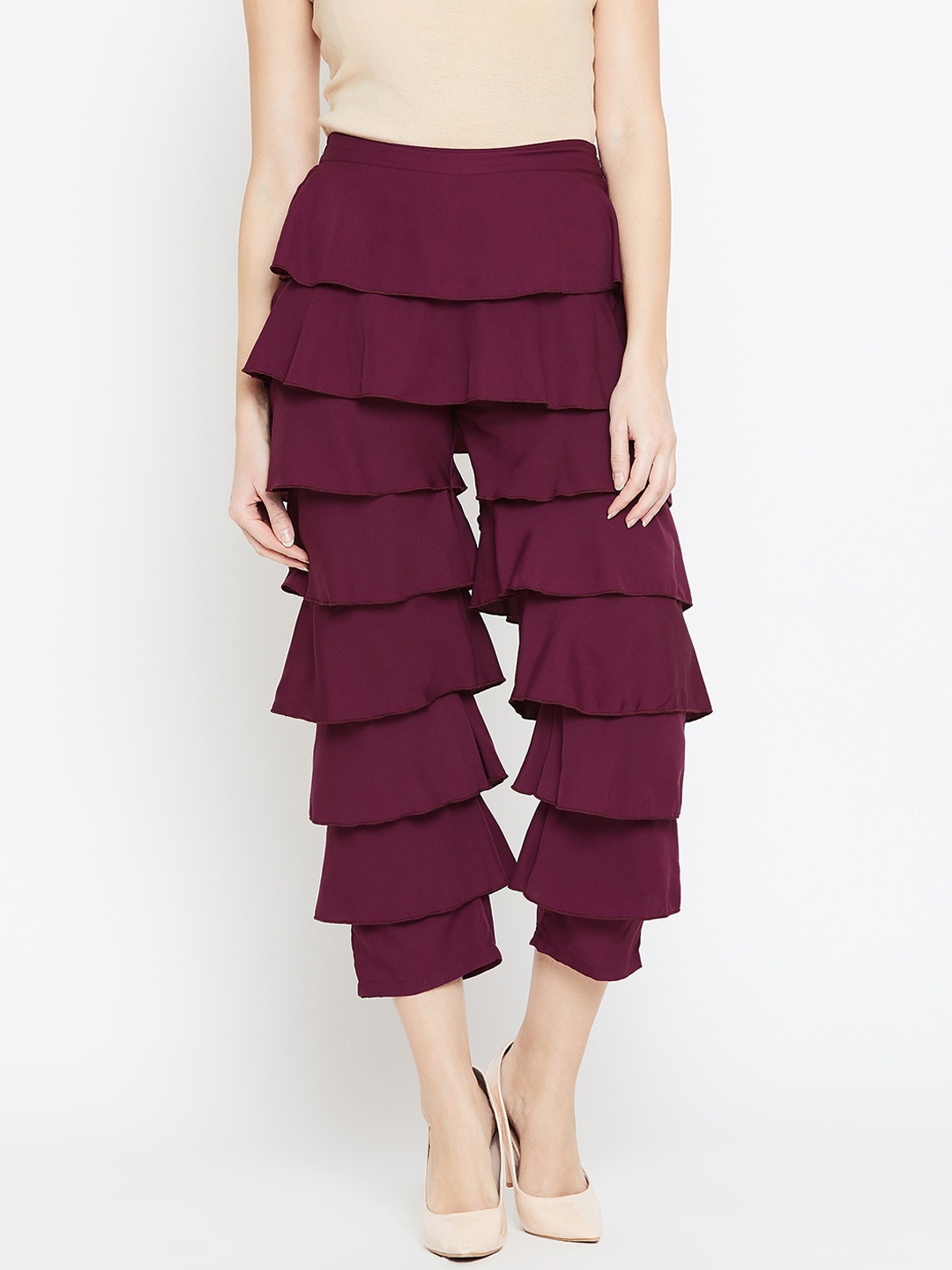 

Bitterlime Women Burgundy Loose Fit Solid Culottes