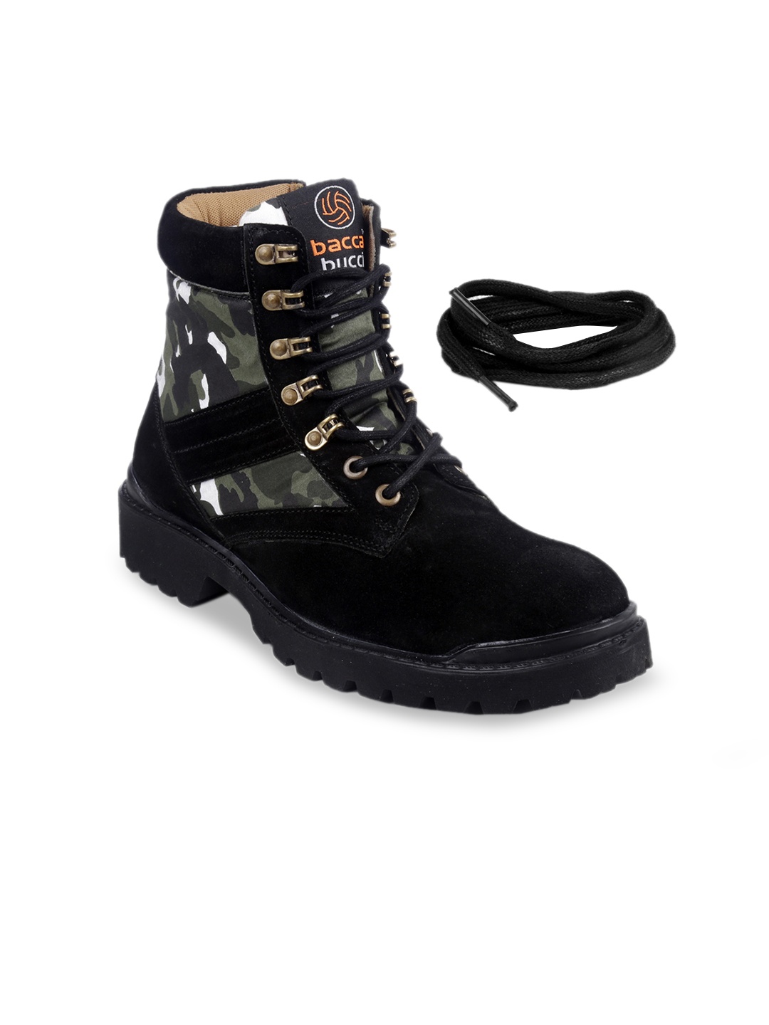 

bacca bucci Men Black Printed Suede Mid-Top Flat Boots