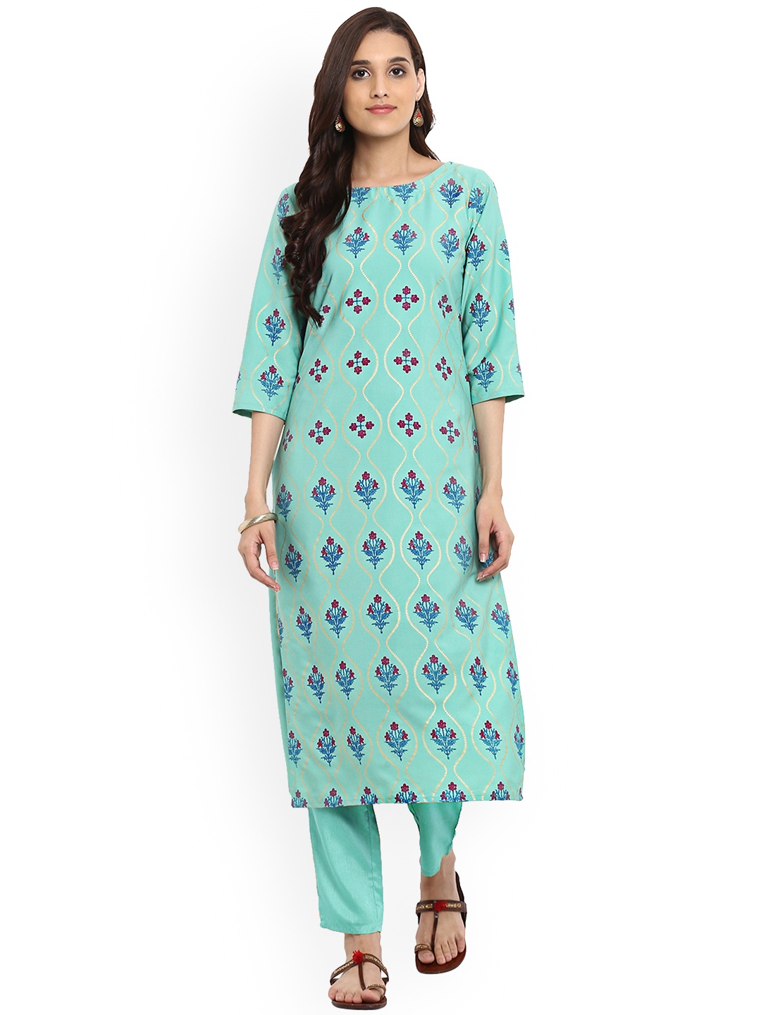 

ZIYAA Women Teal Printed Straight Kurta