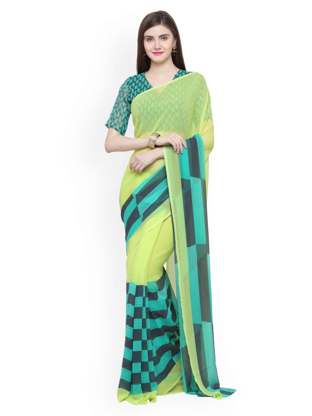 

Shaily Lime Green Solid Pure Georgette Saree