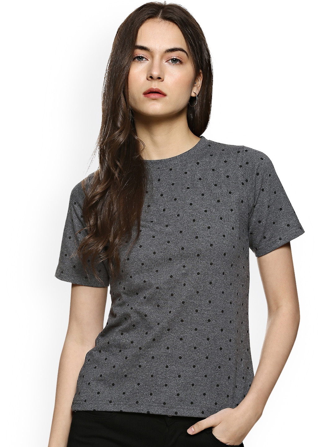 

Campus Sutra Women Grey Printed Pure Cotton Top