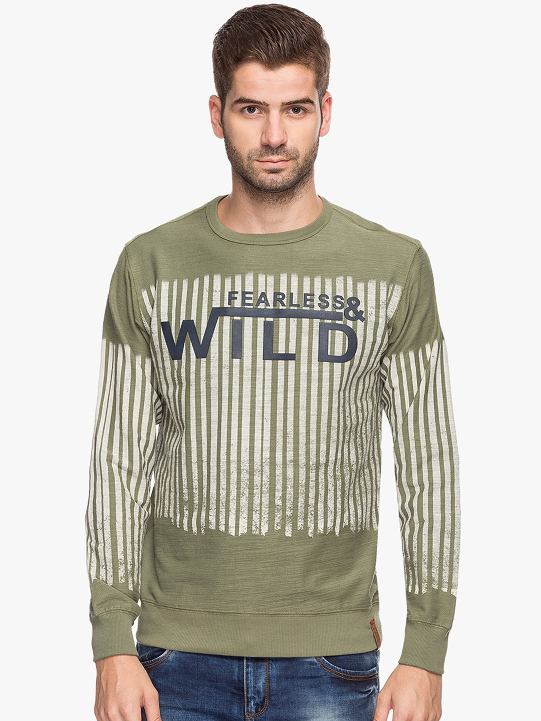 

Status Quo Men Green Striped Round Neck Slim Fit Pure Cotton T-shirt