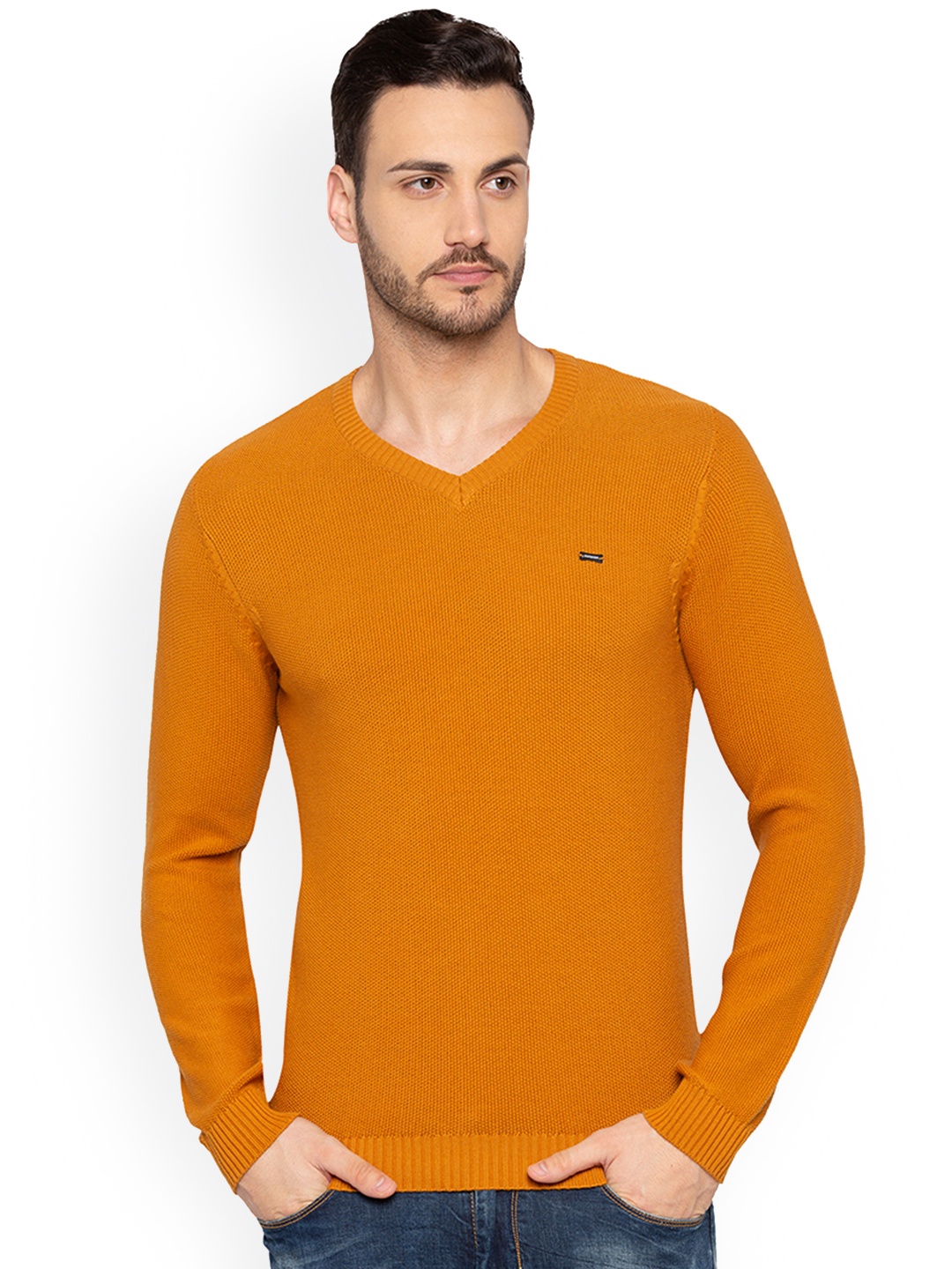 

Status Quo Men Mustard Yellow Solid Pullover