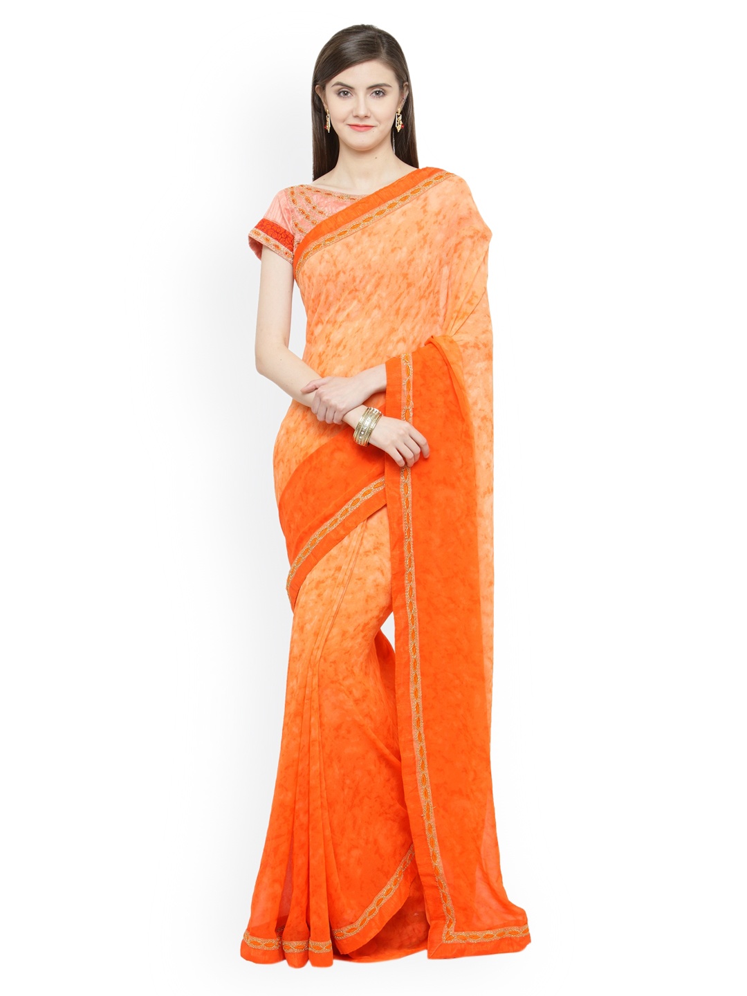 

Shaily Orange Printed Pure Georgette Saree