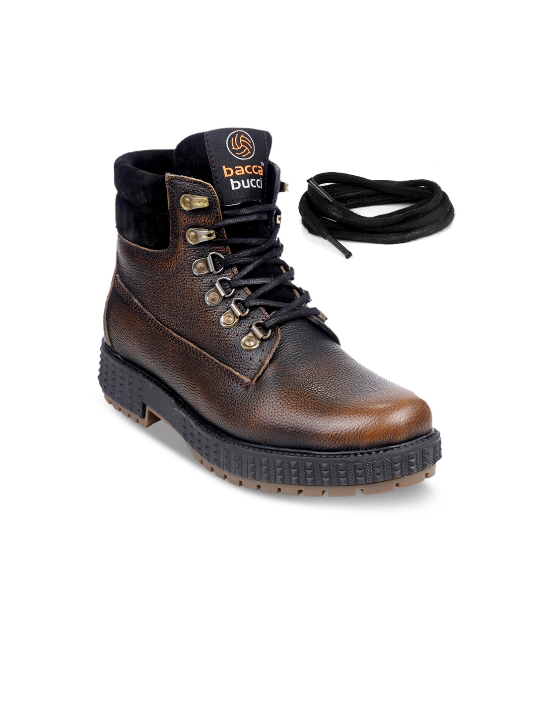 

bacca bucci Men Brown Solid Leather High-Top Flat Boots