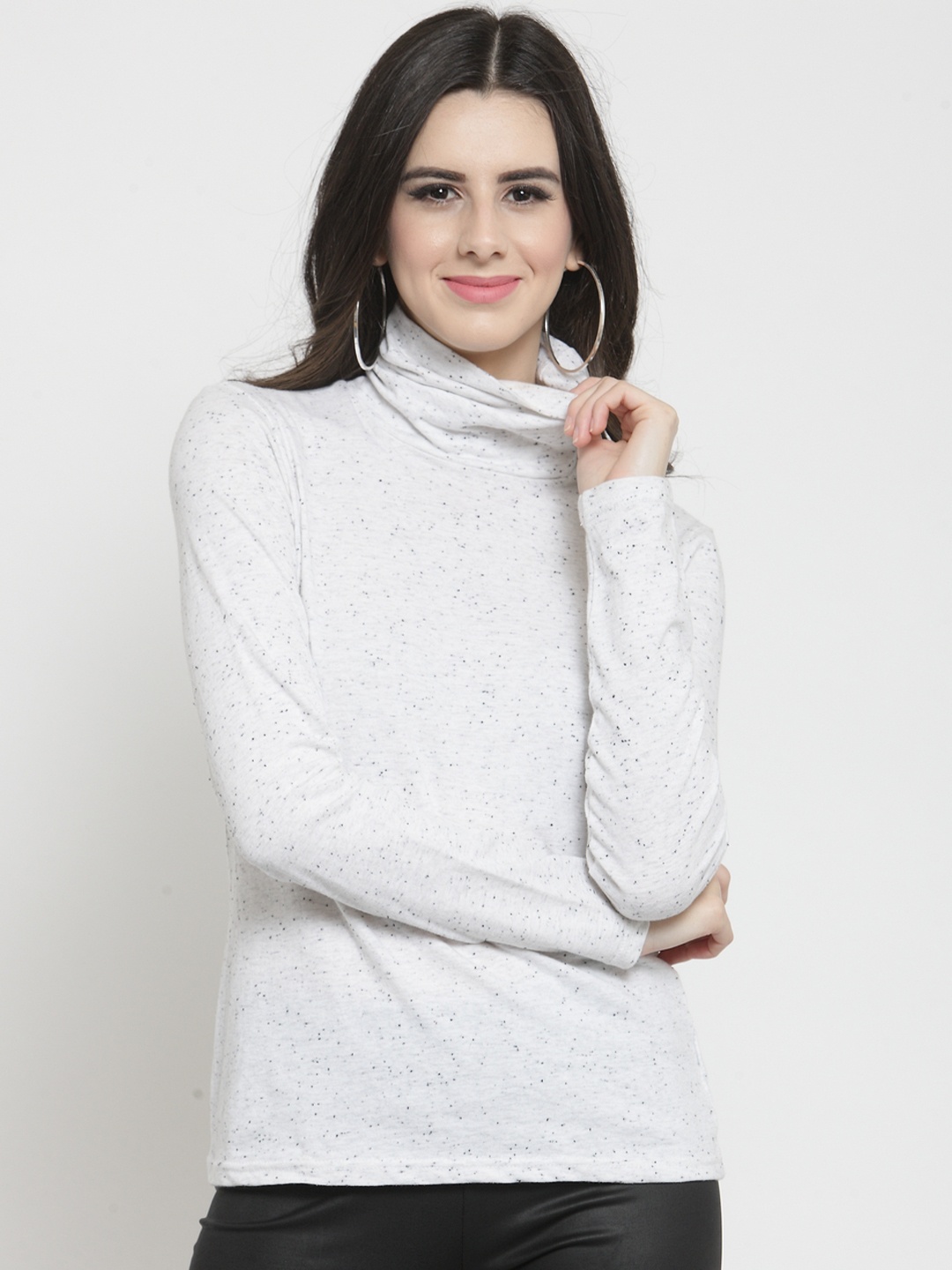 

Sera Women White Solid High Neck Top