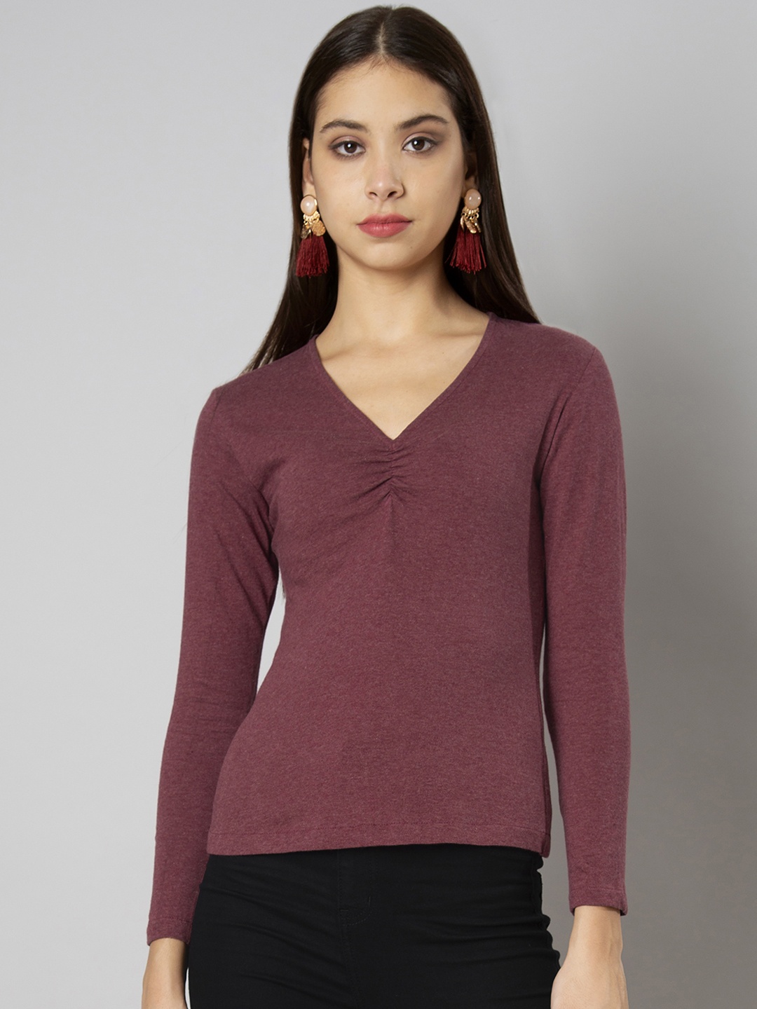 

FabAlley Women Maroon Self Design Top