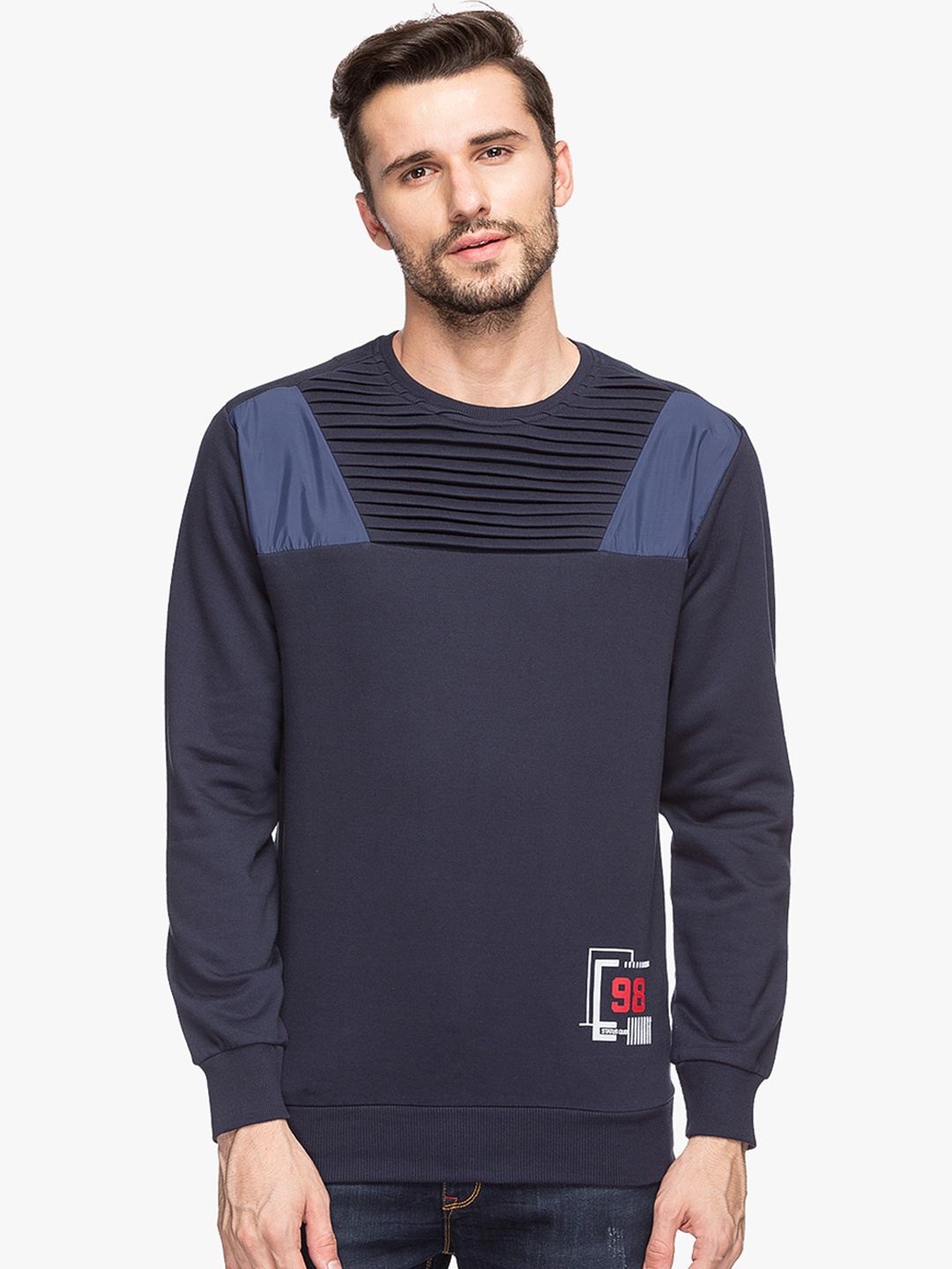 

Status Quo Men Blue & Navy Blue Solid Sweatshirt
