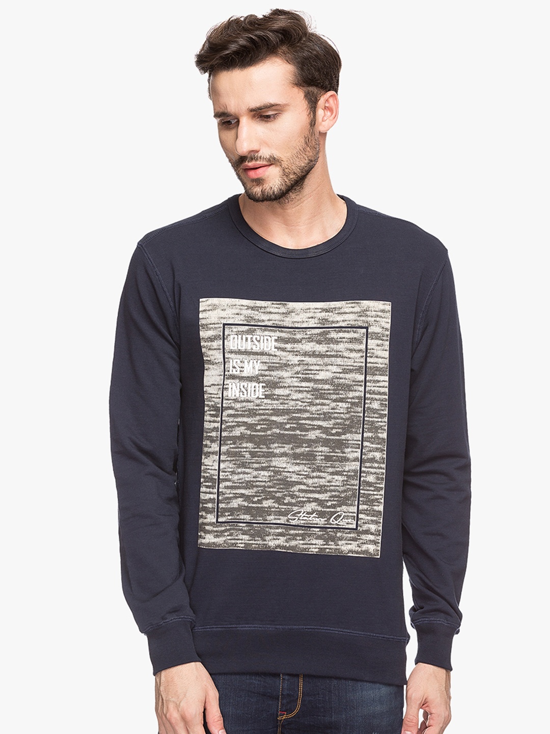 

Status Quo Men Blue Printed Sweatshirt