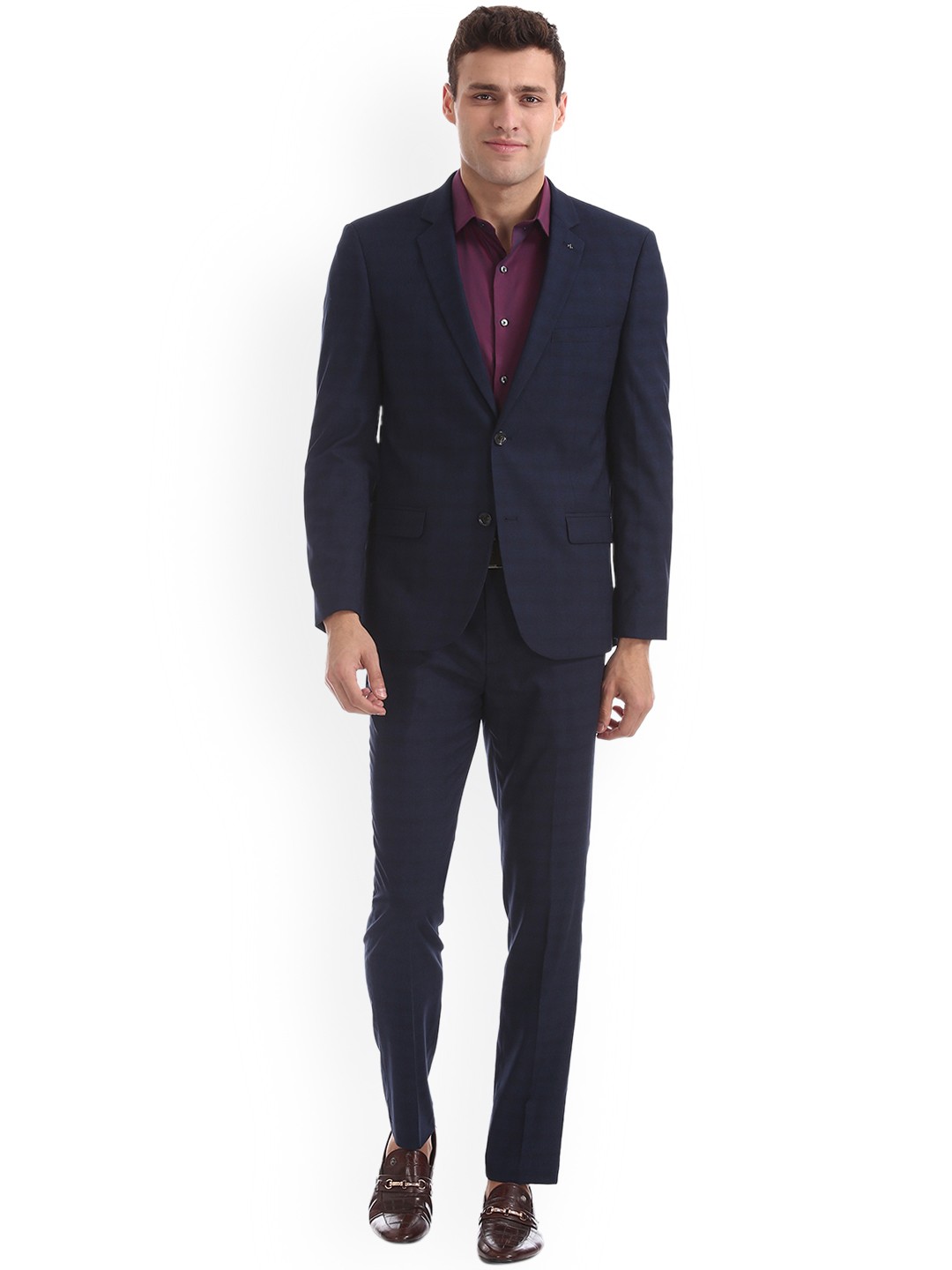 

Arrow New York Men Navy Blue Checked Slim Fit Single-Breasted Suit
