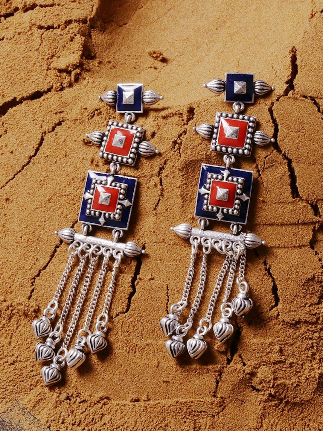 

Voylla Silver-Plated Oxidised Classic Drop Earrings