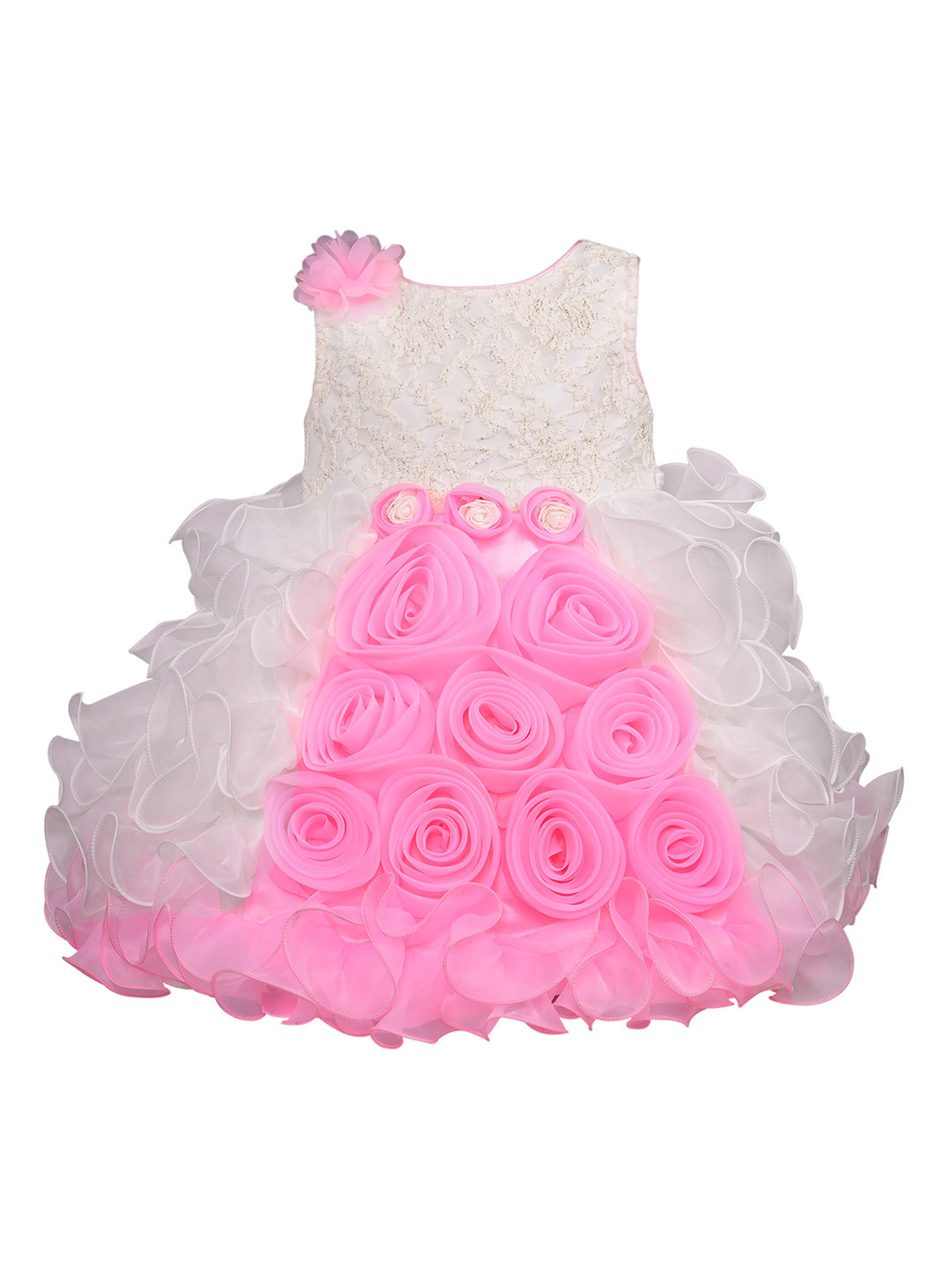 

Wish Karo Girls Pink Self Design Fit and Flare Dress