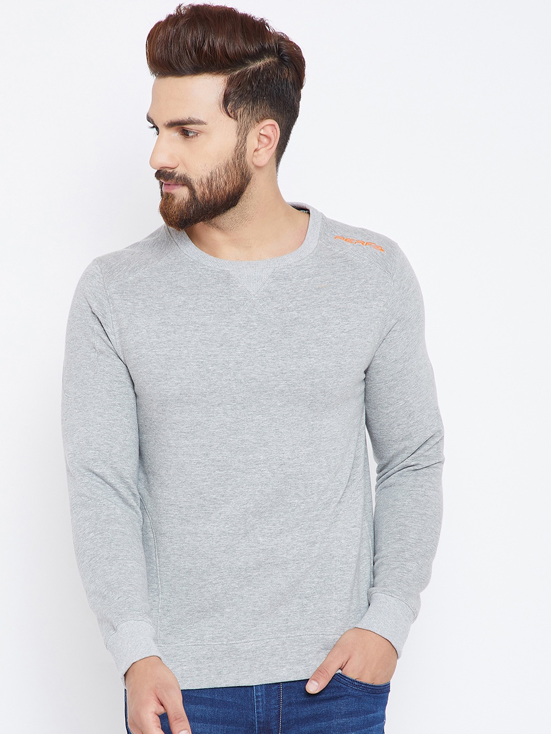 PERF Men Grey Solid Sweatshirt