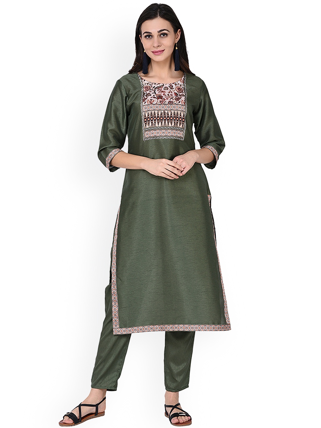 

ZIYAA Women Green Solid Straight Kurta