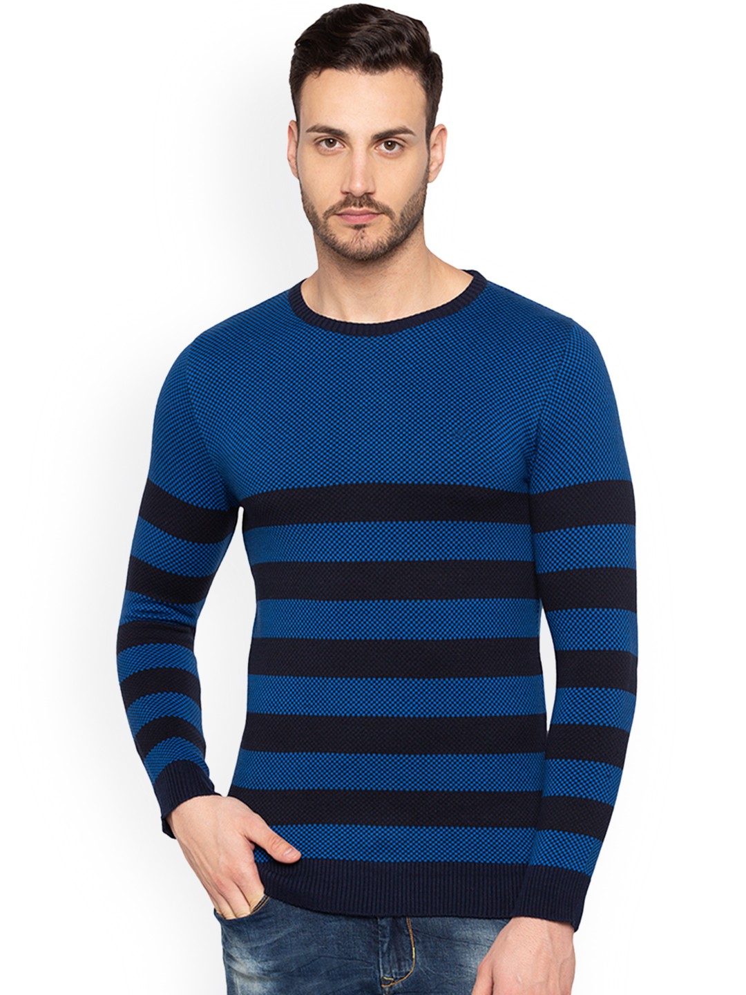 

Status Quo Men Blue Striped Pullover