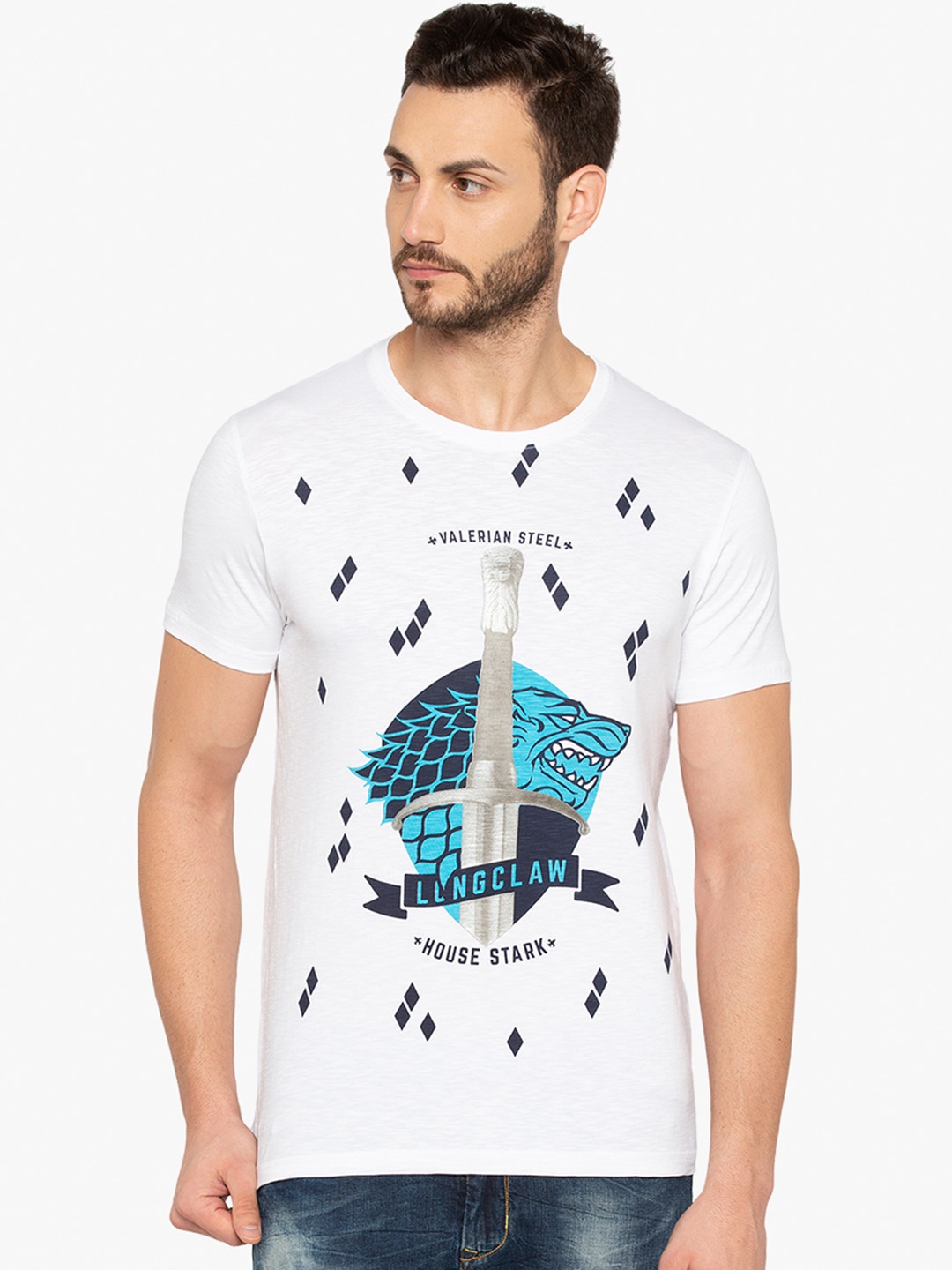 

Status Quo Men White Printed Round Neck Pure Cotton T-shirt