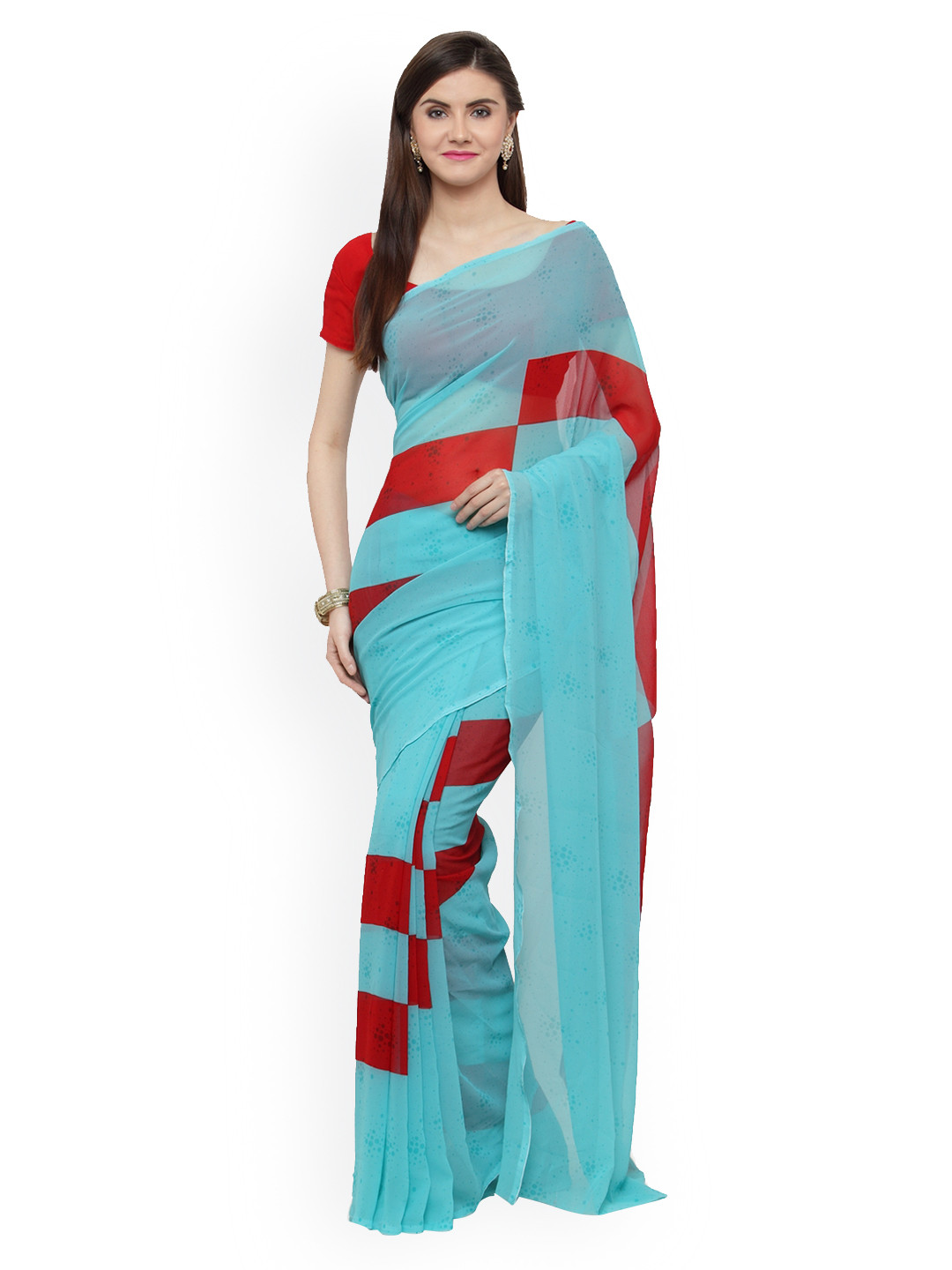 

Shaily Red & Blue Pure Georgette Printed Saree