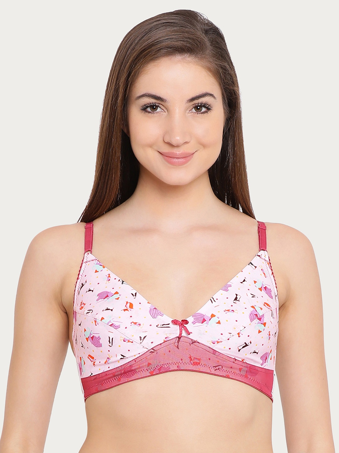 

Clovia Cotton Non-Padded Non-Wired Printed Bra, Pink