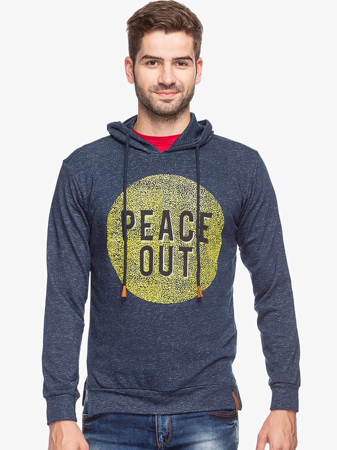 

Status Quo Men Blue Printed Hooded Sweatshirt